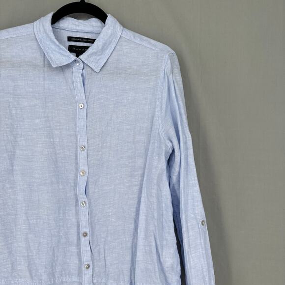 Tahari Top Womens Medium Blue Linen Button Tunic Shirt Classic Coastal Beach - Picture 4 of 8